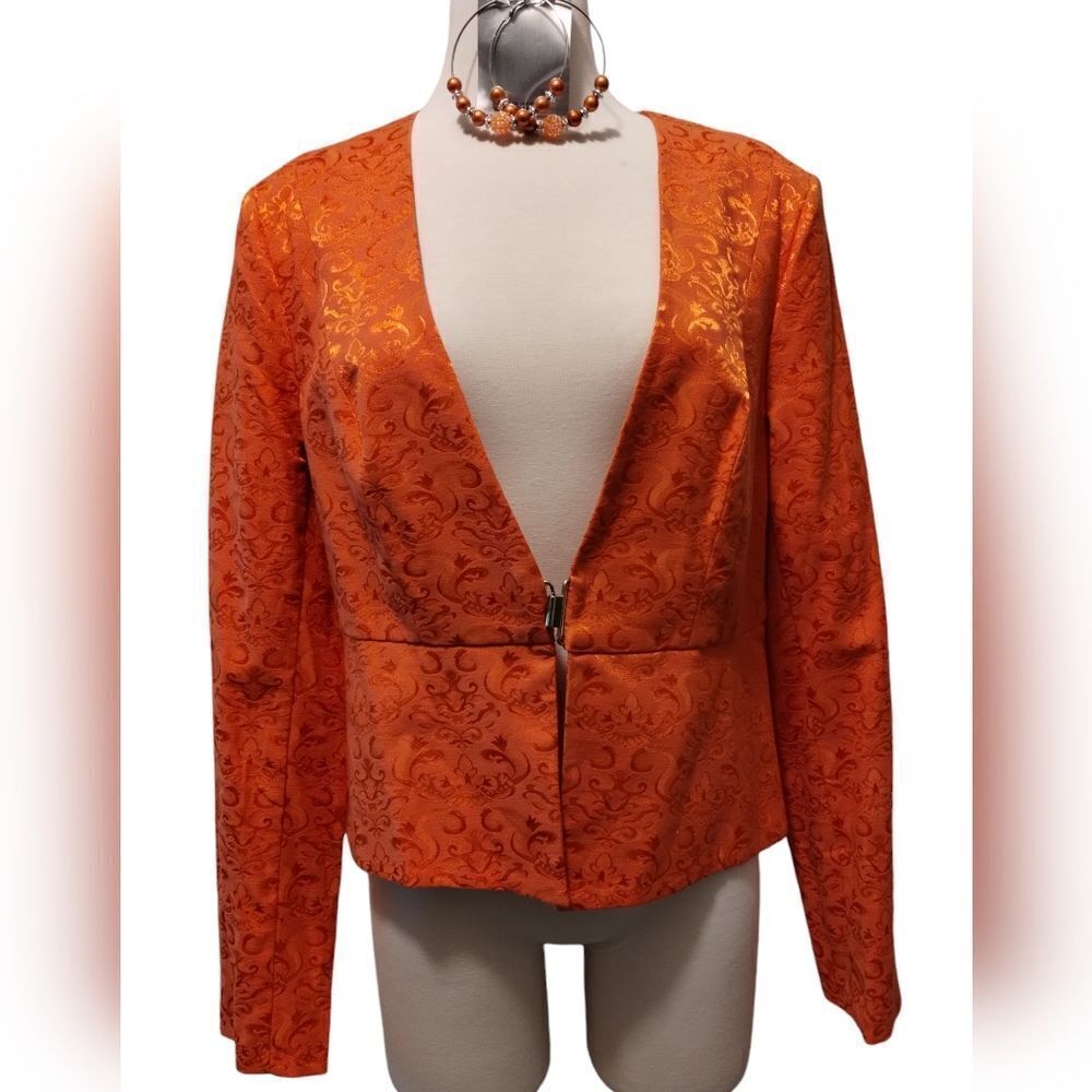 Venus Vintage Orange Blazer Embroidered Jacquard Print Pleated Size 16